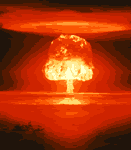 Dibujo de una explosión atómica de la bomba; algunos dicen que el profeta Nostradamus del astrónomo ha predicho el ataque del terrorista de las torres gemelas de Nueva York y el principio de la guerra mundial tres (WWW III de Apocalipsis).